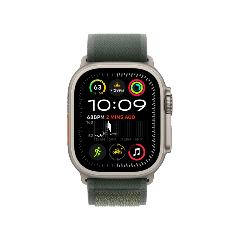 Apple Watch Ultra 2 GPS + Cellular, 49 мм, корпус из бежевого титана, ремешок Trail зеленого цвета